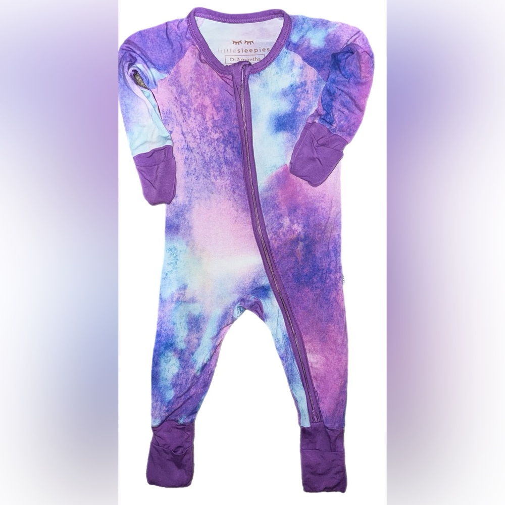 EUC Little Sleepies Purple Watercolor 0-3M